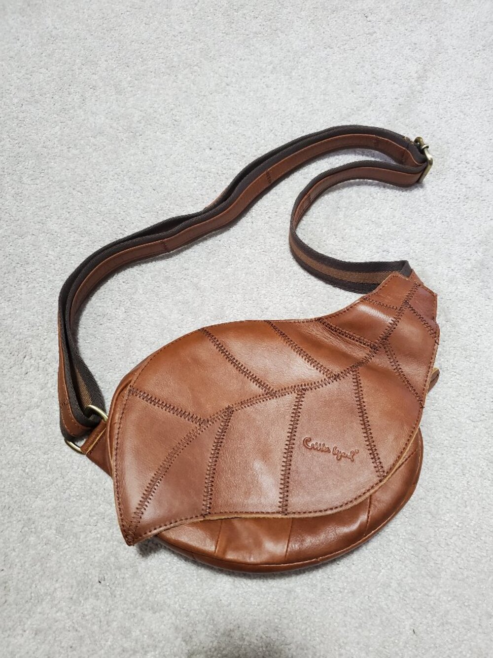 COBBLER LEGEND Leather Sling Bag Brown Leaf Crossbody Shoulder Purse Boho